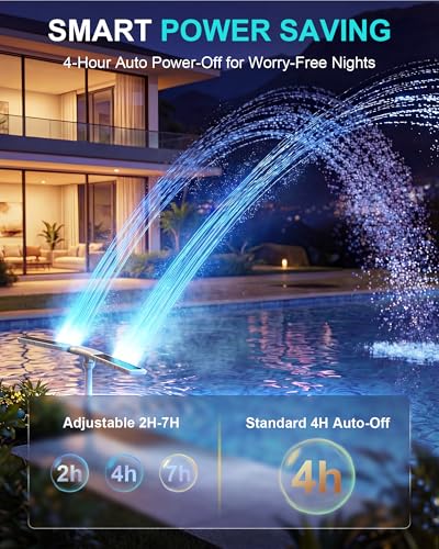 2026 Upgraded Solar Pool Fountain, Dual-Head Adjustable Spray, Extended 8000mah Battery, 10-Color 4-Mode LED Lights, Auto Dusk Sensor & Timer, for Inground/Above Ground Pools (Multi-Color) — view 5