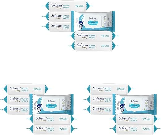 Softsens Baby 99.9% Pure Water Wipes | Pure Aloe Vera Extract with Lid Wipes For Babies (Pack of 18)