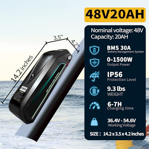 Image of Upgraded 48V20AH Replacement Lithium Battery, Built-in 30A BMS, with Fast Charger & XT60 Connector and Base