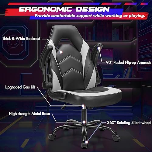 image for Sweetcrispy Gaming Chair - PU Leather Computer Chair Ergonomic Office 