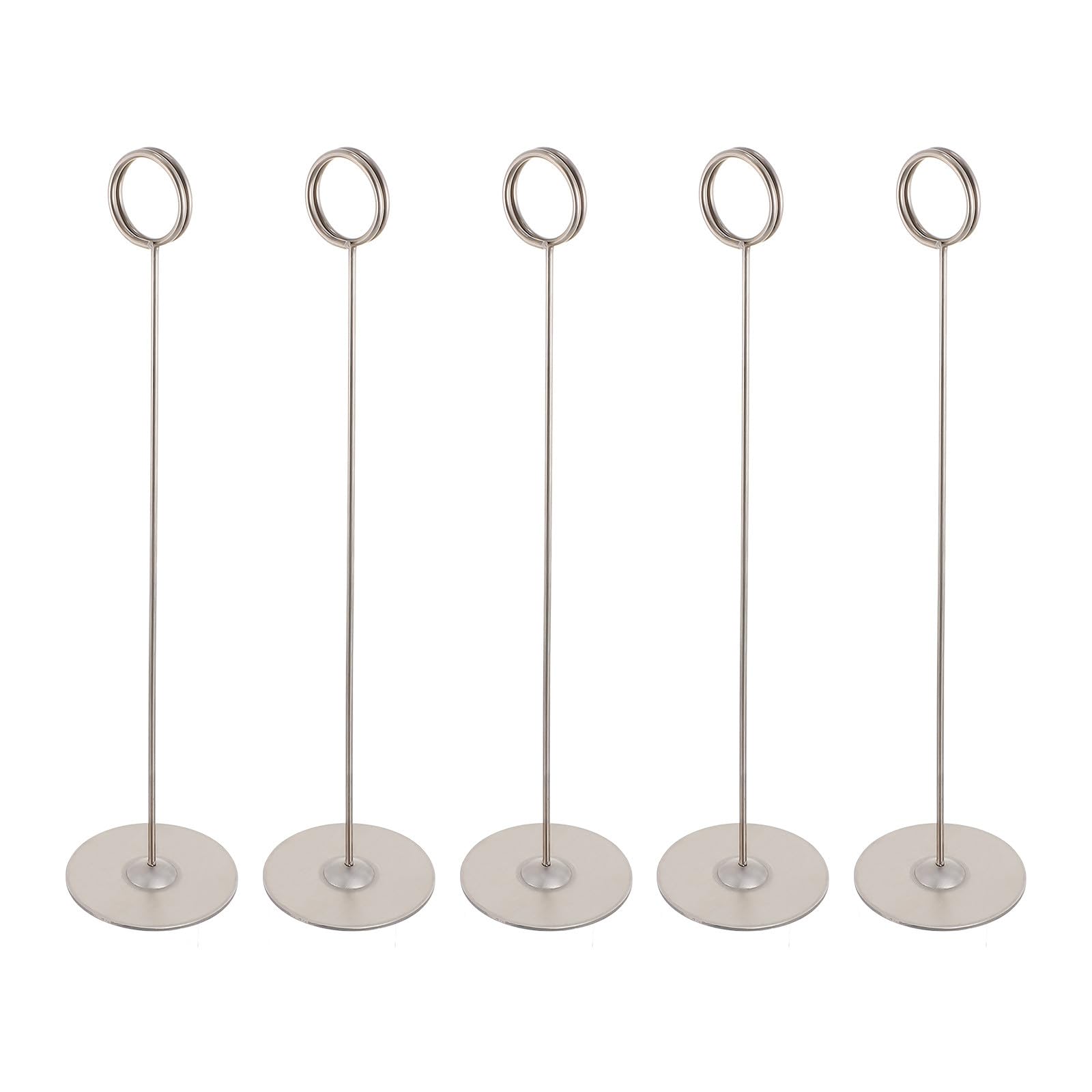 POPETPOP Porte-Cartes de Table Mariage en Acier Inoxydable Argenté, Support Stable Base Ronde, Lot de 5 Pièces pour Numéro de Table et Marque-Place Élégant