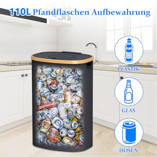 Foumteex Pfandflaschen Sammelbehälter mit Decke,110L Pfandsammler Organizer and Pfandflaschen Behälter Aufbewahrung, Leergutbehälter fur Recycling Abstellraum Flaschentasche (110L)