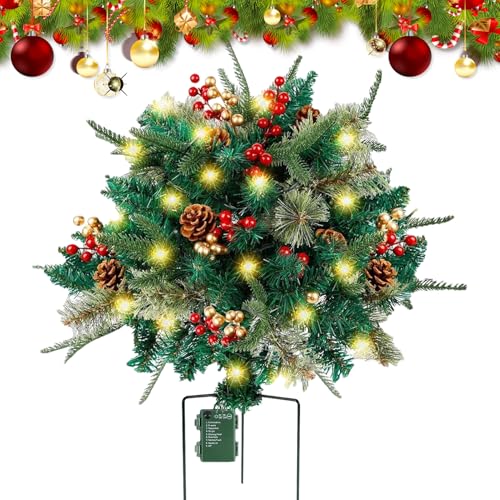Árbol de Navidad Artificial de Pino | Decoración iluminada para árbol de Navidad – estacional Festivo Artificial para bancal Entrada Patio jardín Valla