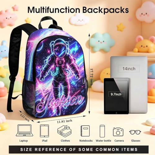 Image of Custom Kids Backpack for Boys Toddler Backpacks Back to School Bookbag Set | Kid Personalized Backpack with Lunch Bag Boys Kindergarten Elementary Preschool Daypack Birthday Gifts Neon Sci-Fi Space Man