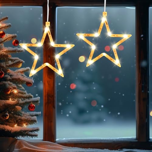 2 Stück Weihnachtsdeko Fenster Lichter, Fensterdeko mit Saugnäpfe...