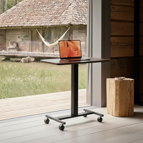 HUANUO Small Rolling Laptop Standing Desk, Height Adjustable Mobile T-Base Desk with Lockable Casters, Portable Sit-Stan - Additional View