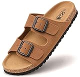 GONKOS®, Sandalias Piel Autentica Corcho Natural, Hebillas ajustables al Pie, Sandalias piel Hombre Sandalia Piel Mujer de Calidad Hechas en España, Ante Muscade Talla 43