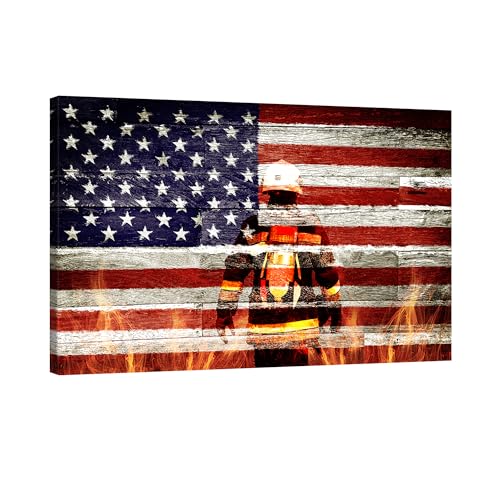 DaMYiHos American Flag Art Firefighter Canvas Poster HD Print Patriotic
