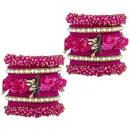 Aheli Green Floral Chuda Chura Bangle Set Wedding Fashion Jewelry Gift for Women 2.6 Inch