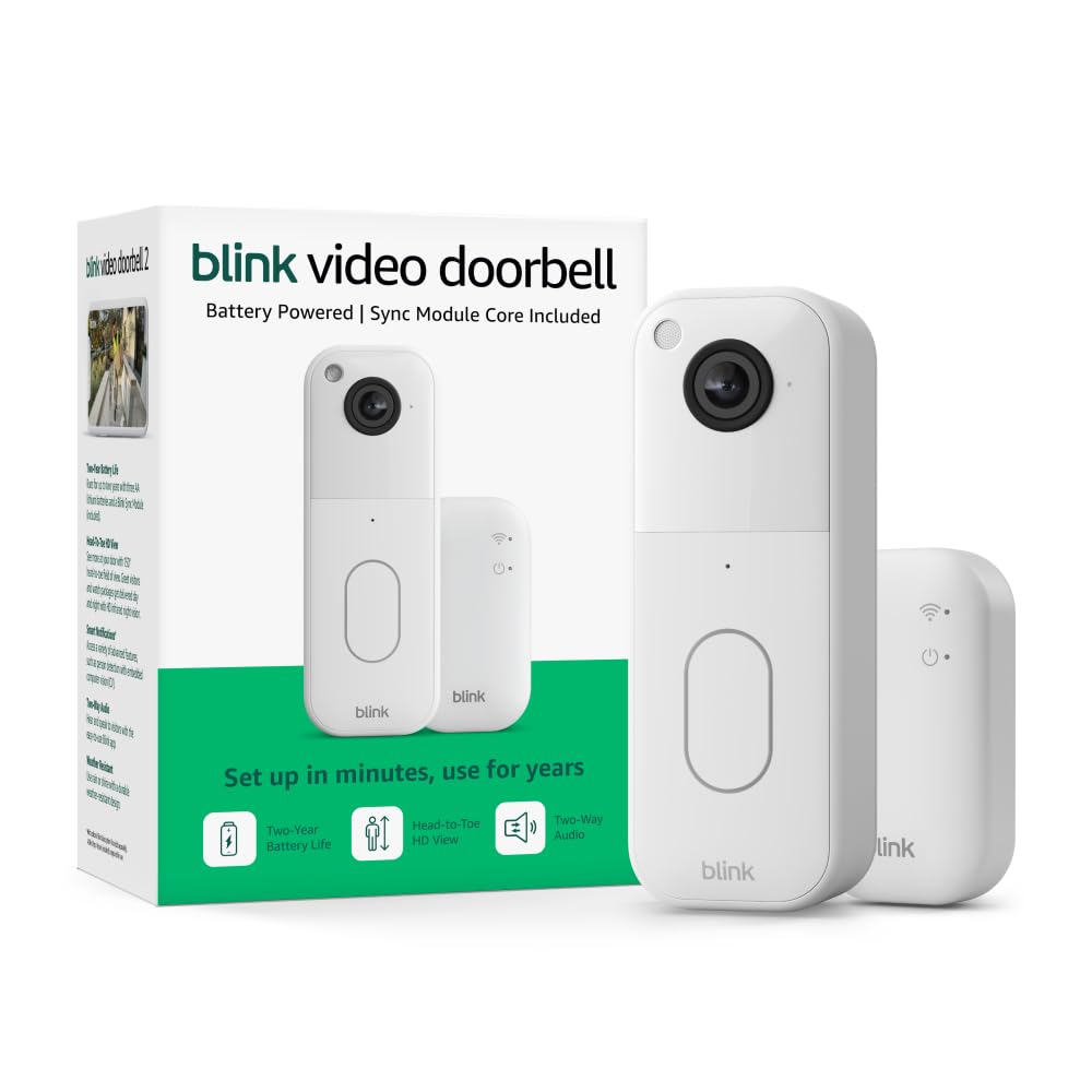 Blink Video Doorbell (newest model) – Head-to-toe HD view, two-year battery life, and simple setup. Sync Module Core included – System (White) - Detailed View