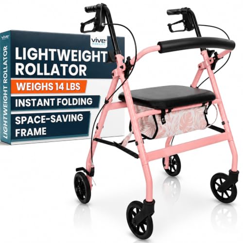 Image of Vive Ultra Lightweight Rollator Walker with Seat - Foldable, Narrow