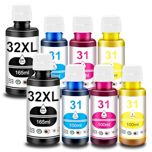 Encre HP 31 32XL par Pristar | Lot de 8 bouteilles pour Smart Tank