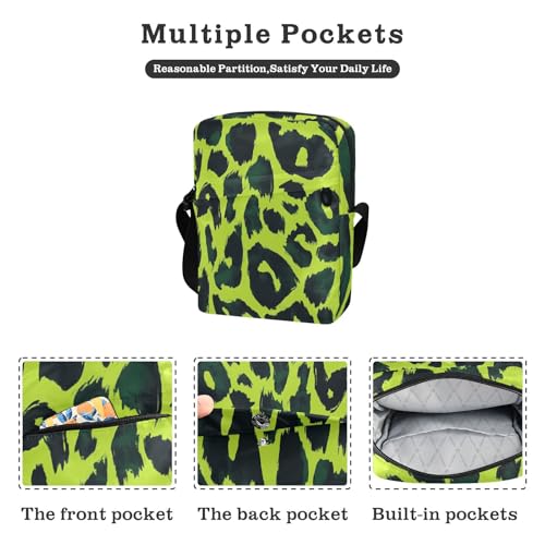men's messenger bag Crossbody Bags For Women Woman Cross Body Purse Adjustable Strap for work work - Green Black Leopard Print2