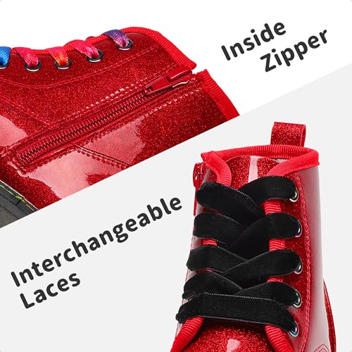 DREAM PAIRS Girls Combat Ankle Boots Shoes,Red/Pu,1 Little Kid - image 5