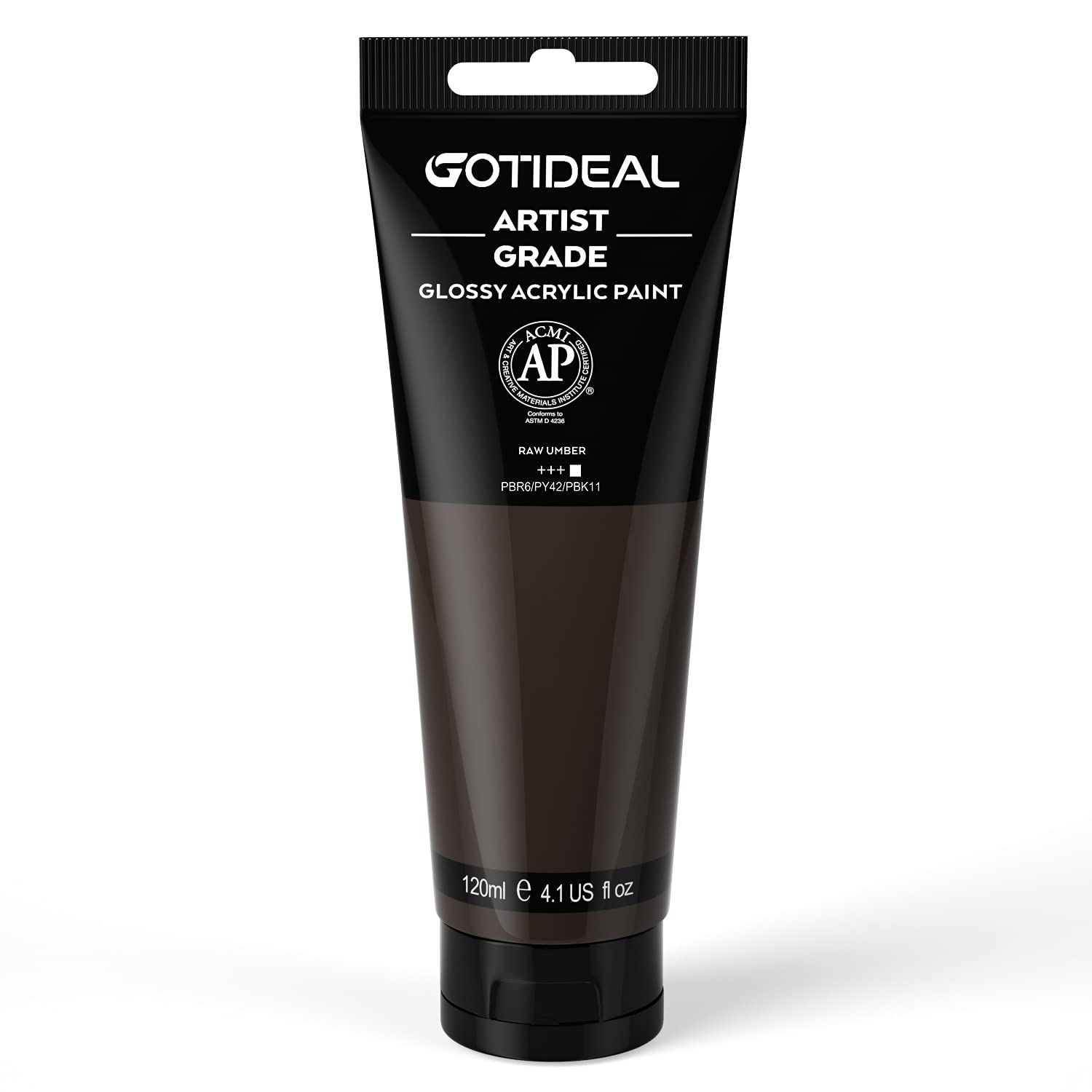 GOTIDEAL Acrylic Paint Raw Umber Tubes(120ml, 4.1 oz) Non Toxic Non Fading,Rich Pigments for Painters, Ideal for Canvas Wood Clay Fabric Ceramic Craft