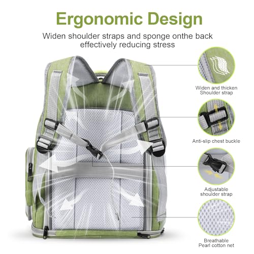 Image of Cat Backpack Carrier, Breathable Cat Carrier Large Space Bubble Pet Backpack For Kitty Small Dog Up To 15Lbs, Transparent & Foldable Pet Carrier For Travel Hiking (Square Expandable- Green)