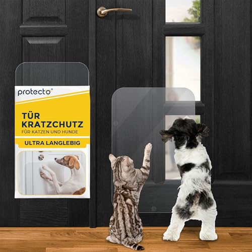 PROTECTO 45 x 30 cm Hunde und Katzen Kratzschutz Tür – Ultrastarker Hunde- und Katzen Kratzschutz - Einfache Anbringung - Kratzschutz Katze und Hund Transparent - Möbel, Wände, Balkontüren, Fenster