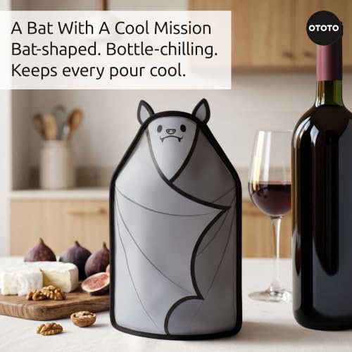 Image of OTOTO Vino Wine Cooler Sleeve - Bat Cooler Sleeve for Wine Bottles & Glass Bottles, Reusable Bottle Cooler Sleeve, Halloween Spooky Gifts, Gothic Gifts, Unique Kitchen Gadgets