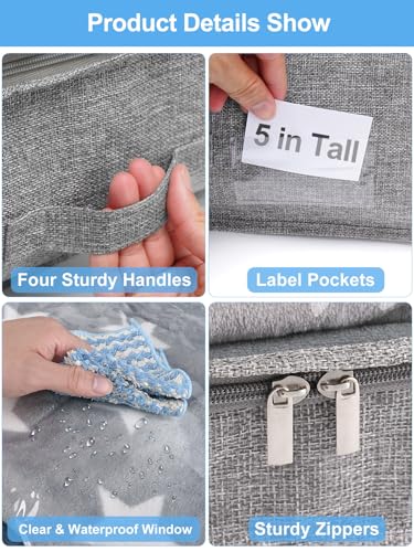 Image of punemi 5 inch High Soft Fabric Low Profile Under Bed Storage, 4 Pack, Grey