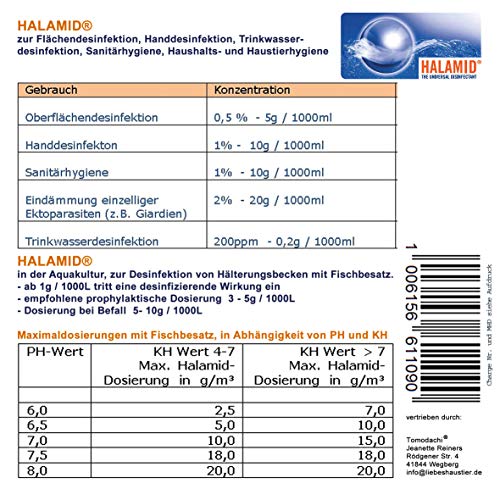 HALAMID - DAS ORIGINAL! CHLORAMIN-T - Professionelles Desinfektionsmittel gegen Viren, Bakterien, Pilze und einzellige Ektoparasiten, wie Giardien bei Hund und Katze, 1kg Eimer