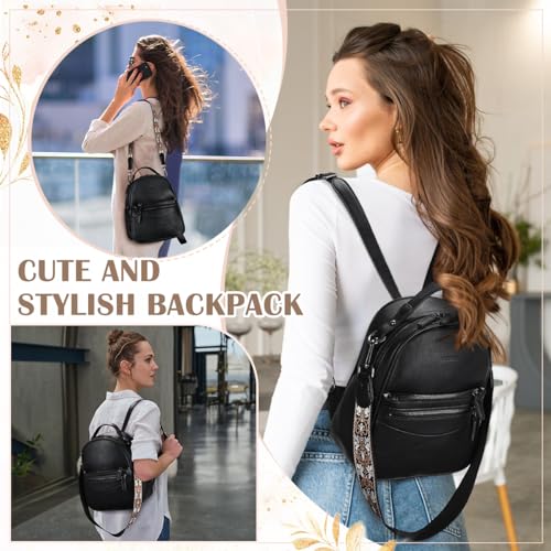 Image of RAVUO Mini Backpack for Women, Small Leather Backpack Purse Fashion Handbag Convertible Ladies Trendy Shoulder Bag for Work,Travel,Black