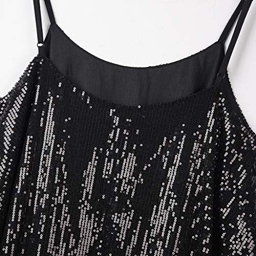 Womens Sequin Top Camisole Sleeveless Vest Glitter Shining Spaghetti Strap Club Tank Top Black