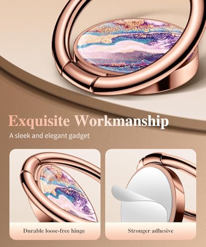 Image of Mizi Marble Cell Phone Ring Holder, Metal Kickstand Grip for Magnetic Car Mount Compatible with iPhone 16 /15 /14 /13 /12 Series & Galaxy S24 /S23 Ultra and Other Phones - Purple Sand