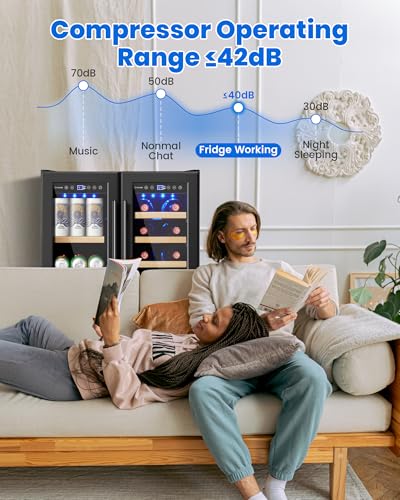 Image of Wine & Beverage Refrigerator Under Counter, 24 Inch Black Freestanding Wine Fridge with Wooden Shelves, Glass Door&Lock Beverage Cooler-20 Bottles & 88 Cans for Kitchen /Bar /Commercial