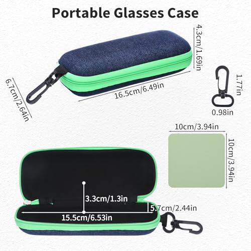Image of 3 PCS Denim Glasses Case,Zipper Eye Glass Case Portable Glasses Storage Box, Travel Glass Cases with Hook Clasp, Sunglass Kazoo Storage Box Harmonica Cases for Men Women Students