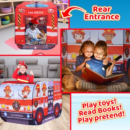 image for ArtCreativity Fire Truck Tent with Carry Bag, Pop Up Indoor Tent for K