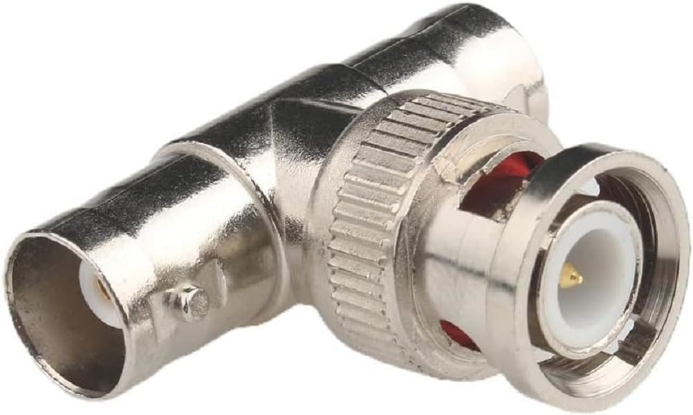 BNC Male to 2 BNC Female T Connector Splitter Adapter for Coaxial Cable, CCTV Surveillance Camera System