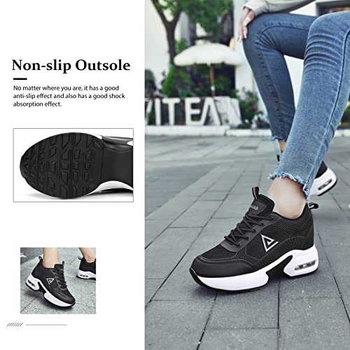 AONEGOLD Womens Knit Platform Hidden Wedges Sneaker High Top Athletic Walking Shoes High Heel Mesh Fashion 5
