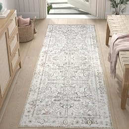 jinchan Runner Rug 2x5 - Vintage Hallway Machine Washable Rug Floral Non Slip with Rubber Backing Ultra-Thin Carpet Runner for Kitchen Bedroom Laundry Room Farmhouse Entryway (2x5ft,Taupe)