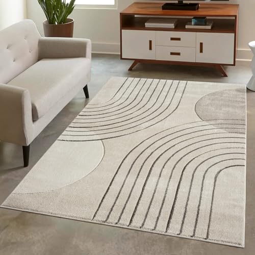 carpet city Teppich Kurzflor Braun - 160x230 cm - Moderne Wohnzimmer-Teppiche Geometrisch, Kreis-Muster mit 3D-Optik - Flachflor Bodenbelag Deko Schlafzimmer, Esszimmer