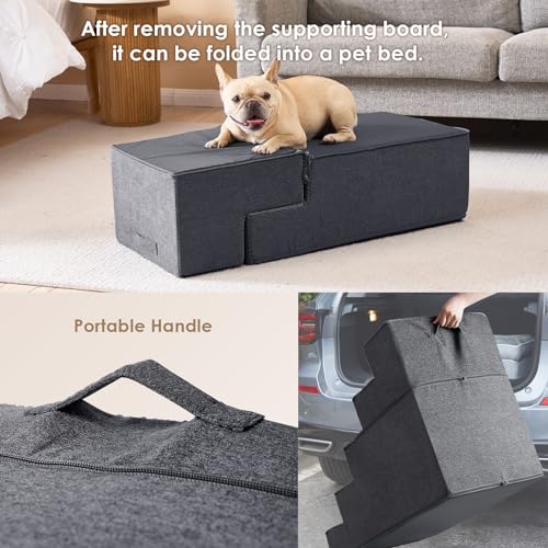 Image of EHEYCIGA Dog Stairs for Bed 20 inch H, 4-Step Extra Wide Dog Steps for High Bed, Pet Steps for Small Dogs and Cats, Non-Slip Balanced Pet Ramp Indoor, Grey
