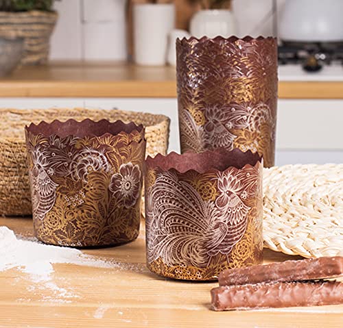 Lot de 25 moules à pain de Pâques en papier à panettone - 25 pièces - Motif oiseau doré - Marron