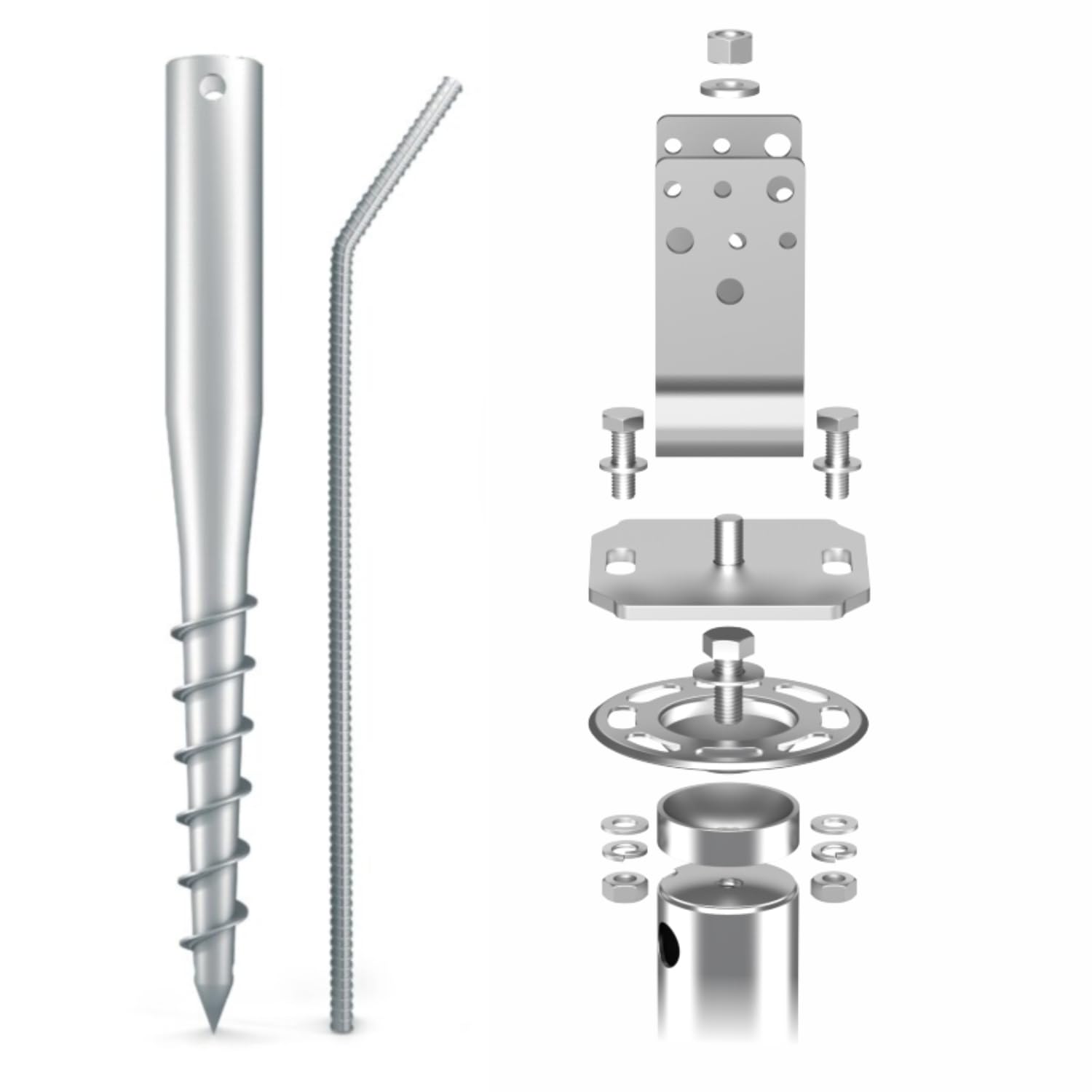Lot de 2 fondations à vis TILT 100 cm support poteau 8 cm angle en U galvanisé à chaud diamètre 60 x 2 mm M12