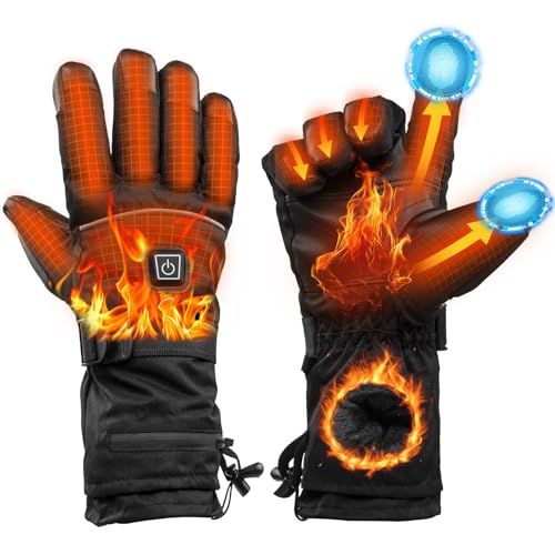 Heated Gloves for Men Women - Heated Glove Rechargeable with Touchscreen Waterproof, Upgrade Non-Slip Electric Heating Gloves for Winter Outdoor Cycling Camping Skiing Fishing Hiking Hunting