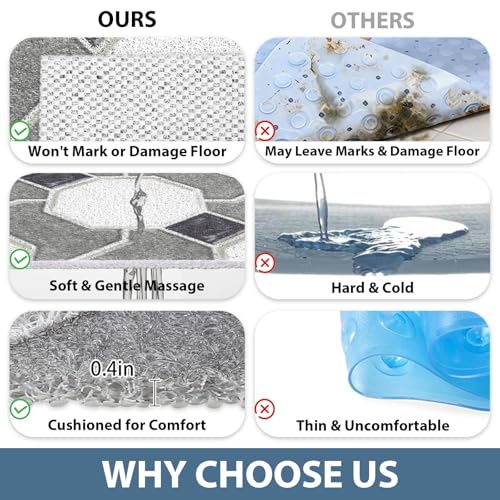 Image of Square Shower Mat Non Slip: 24x24 Inch Extra Large Shower Mats for Inside Shower, Non Slip Shower Mat with Drain Hole in Middle- Anti Slip Shower Floor Mat, Loofah Shower Stall Mats for Elderly