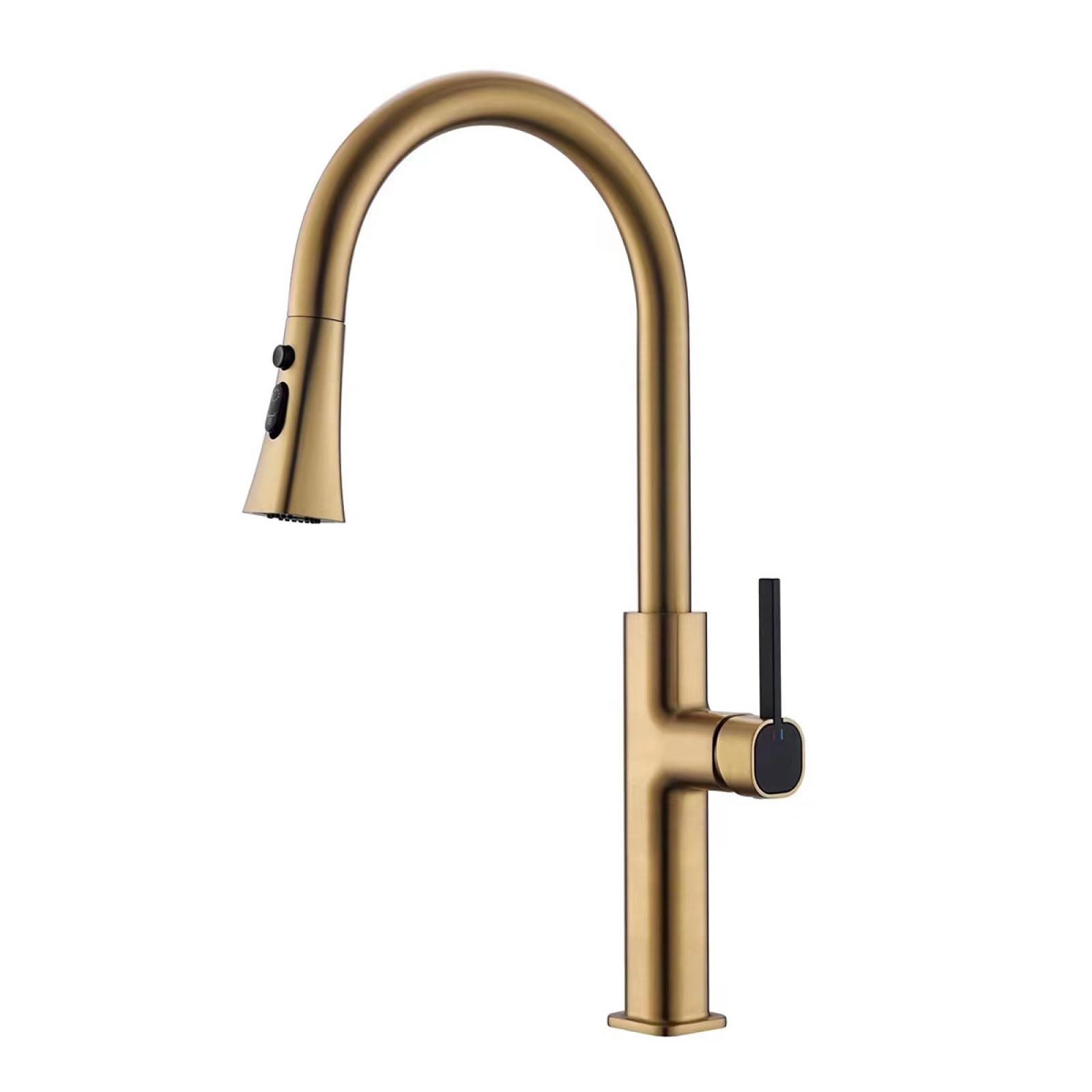 Fanjubei Brushed Titanium Zinc Alloy Kitchen Hot And Cold Pull-Out Faucets, Gold