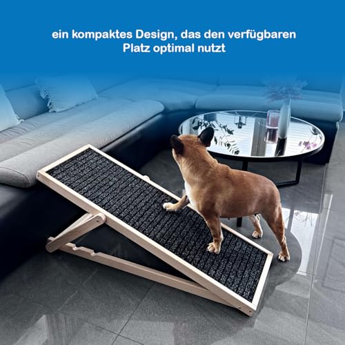 Muntel Hunderampe, Hundetreppe aus Holz, verstellbar, Hunderampe für kleine Hunde, Rampe für Hunde,Hunde Treppen,Höhenverstellbar, Schwarz/Holz, bis 40 kg belastbar.