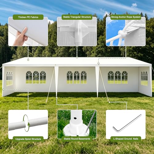 Image of 10' x 30' White Canopy Tent with 5 Removable Sidewalls, Outdoor Patio Gazebo with Transparent Windows, Shade Shelter Tents Ideal for Birthdays, Events, Parties, Weddings, Gatherings, BBQ