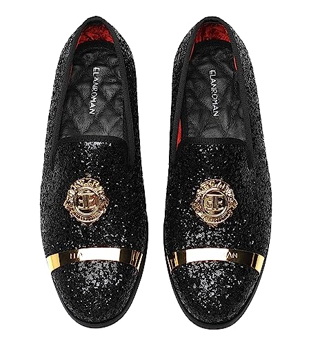 ELANROMAN Men's Glitter Loafers Oxford Dress Fashion Wedding Party Prom Shoes2