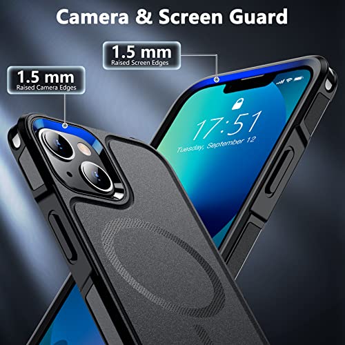 Spidercase Designed For Iphone 13 Case, With [2 Pcs Tempered Glass Screen Protector] Compatible With Magsafe Shockproof Anti-Drop Military Protective Cover For Iphone 13 6.1 Inch (Black) #TOP4