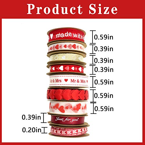 Changsha 9 Rolls Hearts Ribbon Set - Valentine's Day Mother's Day Satin Ribbon, Printed Heart Ribbons For Gift Wrapping, Wedding Birthday Party Decorations, Crafts Diy Supplies (Valentine) #TOP1