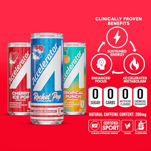 Image of Accelerator Active Energy Drink, Ultimate Variety Pack 12oz can (12 pack) | Zero Sugar, Sustained Energy from 100% Natural Caffeine (200mg from Green Coffee Bean & Green Tea extract)