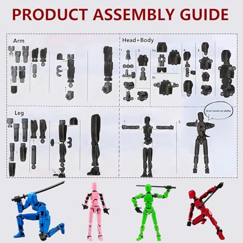Image of Ramoni 4 Pcs T13 Action Figure, 1 /14 Scale, 3D Printed, Multi Articular, 30+ Joints, Red, Blue, Pink, Green