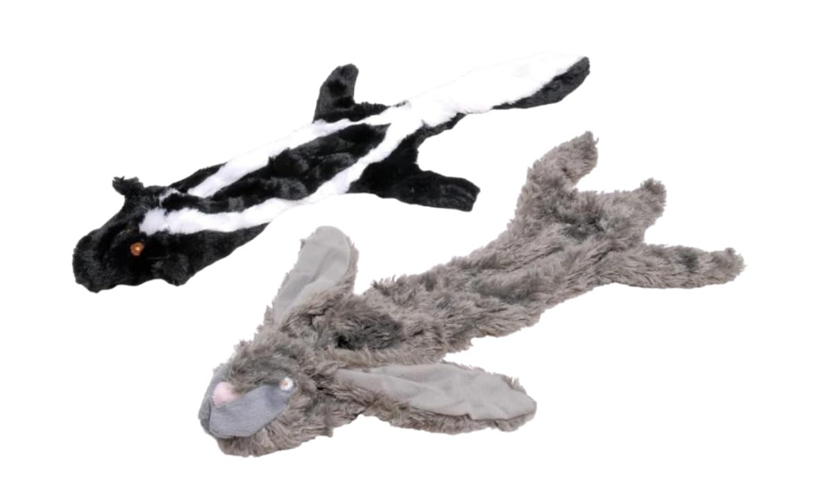 Dog Toy with Squeakers, Set of Unstuffed Rabbit and Skunk, Flat Stuffing Free Soft Chew Toy for Small Medium and Large Dogs, Fetch, Training, Interactive Play, 21 Inch