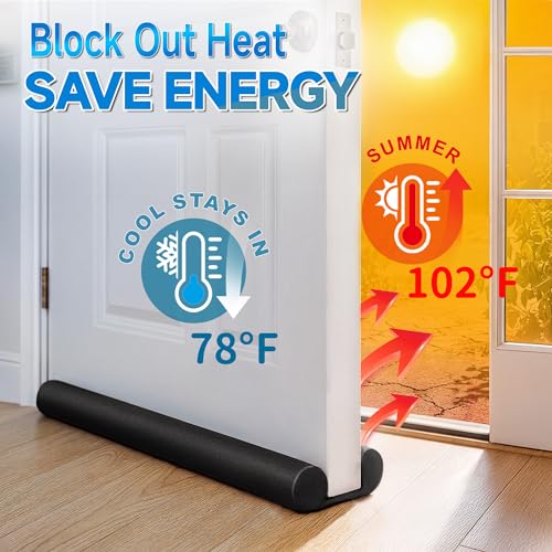 Image of MAXTID Large Door Draft Stopper 30 Inch for Small Size Bedroom, Fits 0.5 to 1.7 inch Gaps, Light Blocker Black Draft Guard for Bottom of Doors, Adjustable Twin Sided