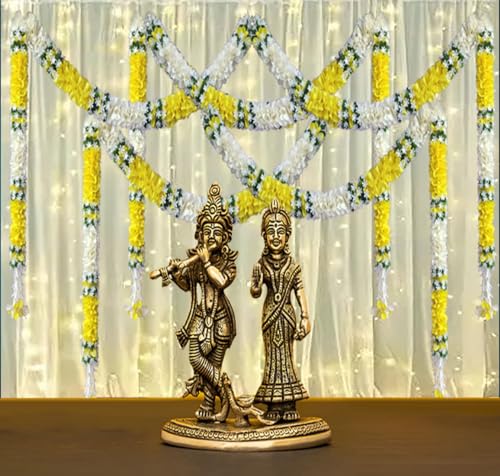 Image of Artificial White Gajra Jasmine & Colourful Flower Strings for Wedding Decorations, Event Decor Perfect for Diwali, Ganpati & Pooja /Temple /Mandir Decoration, 5ft (12, Yellow -5ft)